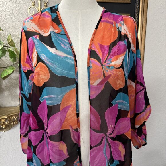 Floral Sheer Cardigan Cover Up Multicolor Live For True Women’s Size Plus 1X - Picture 3 of 9